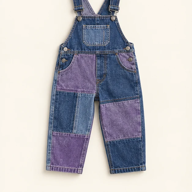 Children’s violet patchwork overalls